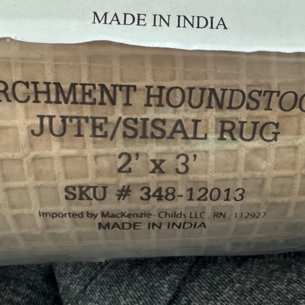 Retired MacKenzie Childs Retired Parchment Check Jute/Sisal Rug 2’ x 3’ NIB